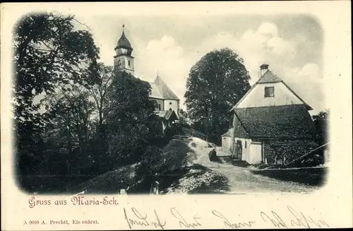 Ak Siegsdorf in Oberbayern, Maria Eck, Kirche, Dorfpartie