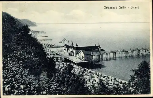 Ak Ostseebad Sellin auf Rügen, Strand, Seebrücke