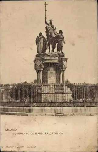 Ak Madrid, Spanien, Denkmal von Isabel la Catolica