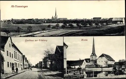 Ak Alt Flemmingen Naumburg an der Saale, Gasthaus zur Erholung, Kirche