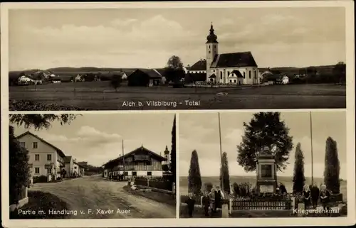 Ak Aich Bodenkirchen in Niederbayern, Gesamtansicht, Kirche, Straßenpartie, Handlung, Kriegerdenkmal