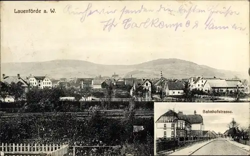 Ak Lauenförde im Weserbergland Niedersachsen, Panorama, Gleise, Bahnhofstraße