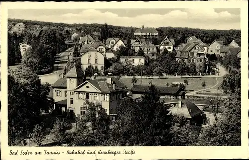 Ak Bad Soden am Taunus Hessen, Bahnhof und Kronberger Straße