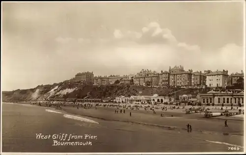 Ak Bournemouth Dorset England, West Cliff vom Pier