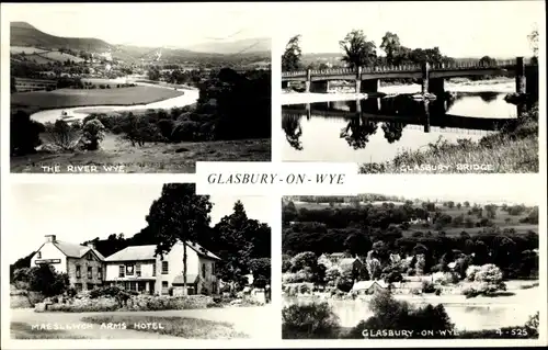 Ak Glasbury Wales, Fluss Wyr, Brücke, Maesllwch Arms Hotel