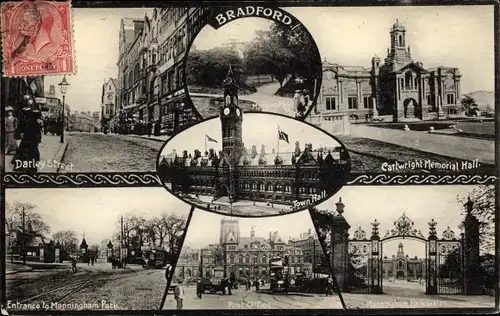 Ak Bradford West Yorkshire England, Darley Street, Rathaus, Post, Manningham Park