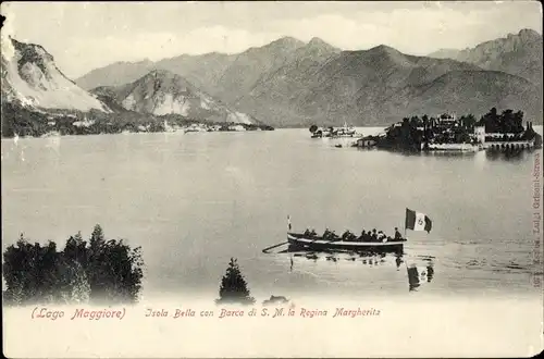 Ak Lago Maggiore Piemonte, Isola Bella con Barca di S. M. la Regina Margherita