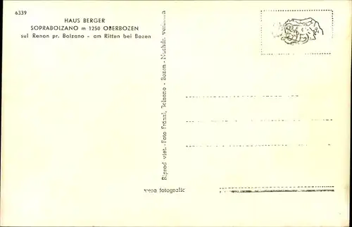 Ak Oberbozen Soprabolzano Renon Ritten Südtirol, Haus Berger