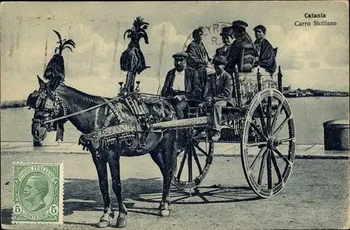 Ak Catania Sicilia, sizilianischer Pferdekarren