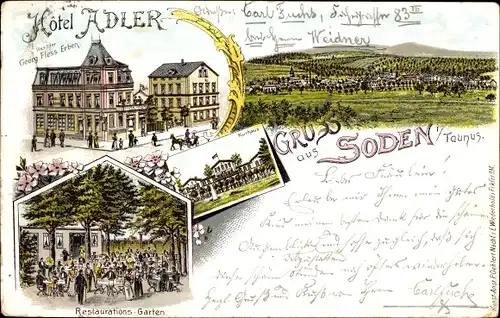 Litho Bad Soden am Taunus Hessen, Hotel Adler, Kurhaus, Panorama