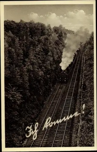 Ak Ich komme, Dampflok in voller Fahrt