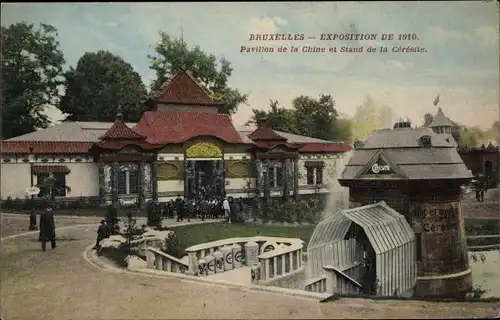 Ak Bruxelles Brüssel, Exposition, Weltausstellung 1910, China Pavillon und Ceresite Stand