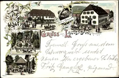 Litho Lautenbach im Renchtal Schwarzwald, Hotel zum Schwan
