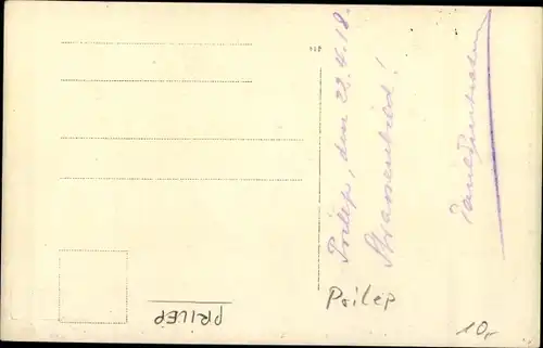 Foto Ak Prilep Mazedonien, Straßenpartie, Passanten, Pferd, Minarett