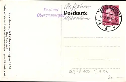 Ganzsachen Ak Oberammergau, Passionsspiele 1930, Haus Alois Lang, PP 120 C 106