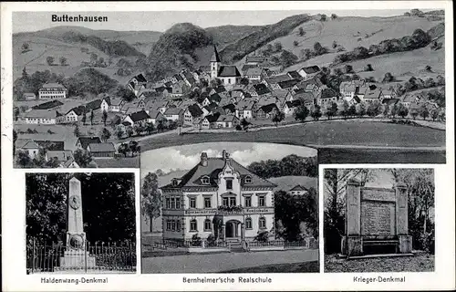 Ak Buttenhausen Münsingen in Württemberg, Haldenwang Denkmal, Bernheimer'sche Realschule, Pernat