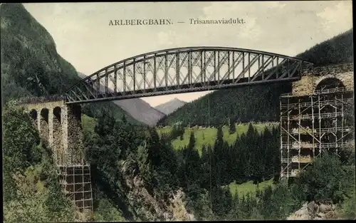 Ak Strengen Tirol, Arlbergbahn, Trisannaviadukt, Eisenbahnbrücke