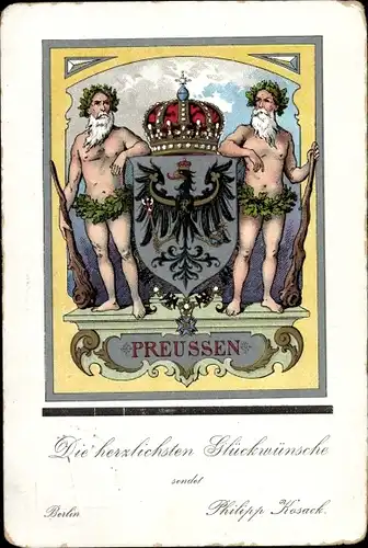 Ganzsachen Wappen Litho Preußen, Preußischer Adler, Krone, Rübezahl, Eichenblätter, PP 15