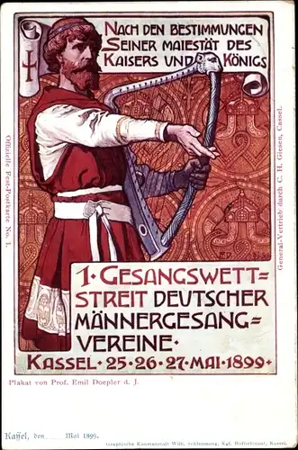 Ganzsachen Ak Doepler, Kassel in Hessen, 1. Gesangswettbewerb Deutscher Männergesangsvereine 1899