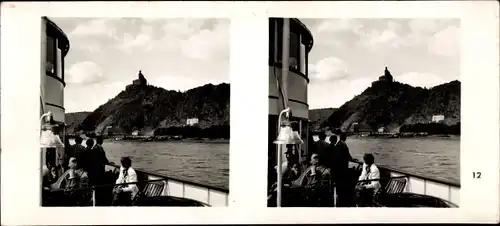 Stereo Foto Braubach im Rhein Lahn Kreis, Stadtansicht mit Marksburg