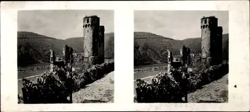 Stereo Foto Rüdesheim am Rhein in Hessen, Ruine Ehrenfels