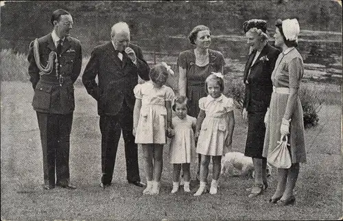 Ak Soestdijk Utrecht, Churchill mit Frau, Königin Juliana der Niederlande, Bernhard, Töchter