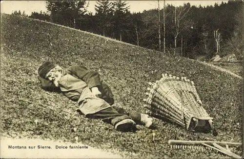 Ak Montana Kanton Wallis, Schlafender Mann