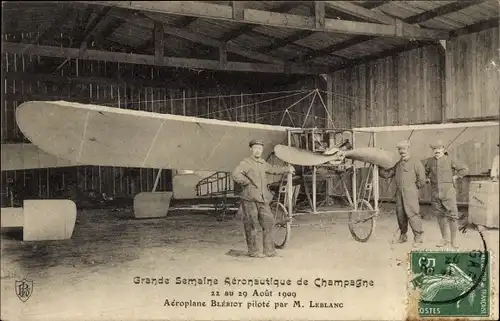 Ak Grande Semaine Aeronautique de Champagne 1909, Bleriot-Flugzeug, gesteuert von Leblanc