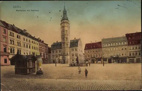 Ak Gera in Thüringen, Marktplatz, Rathaus, Litfaßsäule