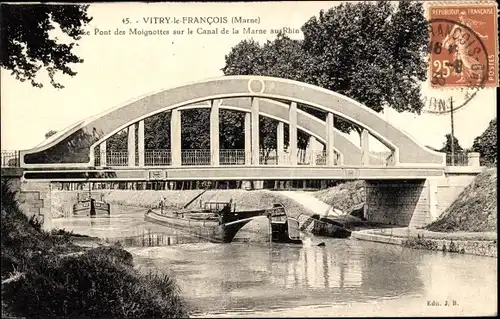 Ak Vitry le Francois Marne, Pont des Moignottes, Canal