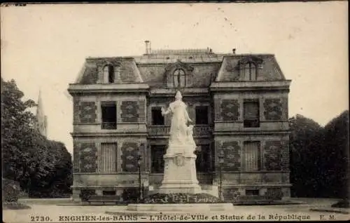 Ak Enghien les Bains Val d’Oise, Rathaus, Statue