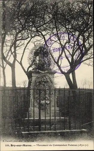 Ak Bry sur Marne Val de Marne, Monument du Commandant Podenas