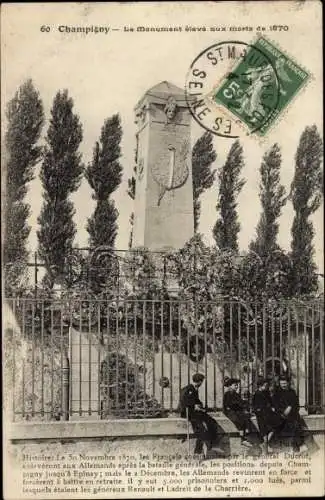 Ak Champigny sur Marne Val de Marne, Le Monument eleve aux morts de 1870