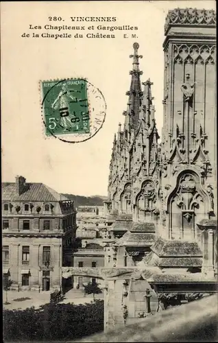 Ak Vincennes Val de Marne, Les Chapiteaux et Gargouilles de la Chapelle du Chateau