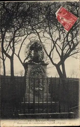 Ak Bry sur Marne Val de Marne, Monument du Commandant Podenas 1870-71