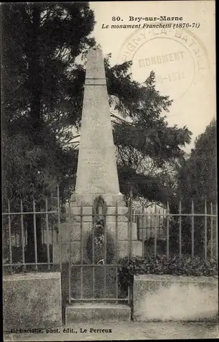 Ak Bry sur Marne Val de Marne, Le Monument Franchetti 1870-1871