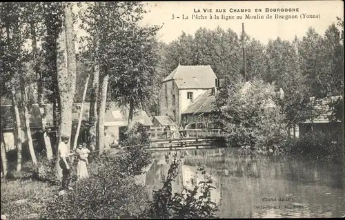 Ak Beugnon Yonne, La Peche a la ligne au Moulin