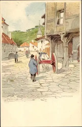 Künstler Litho Cassiers, H., Chateldon Puy de Dôme, Straßenpartie