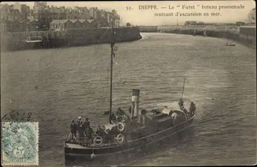 Ak Dieppe Seine Maritime, Ausflugsboot Le Furet, Rückkehr von einem Ausflug aufs Meer