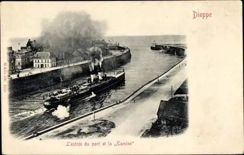 Ak Dieppe Seine Maritime, Gesamtansicht der Einfahrt zum Hafen und zur Themse