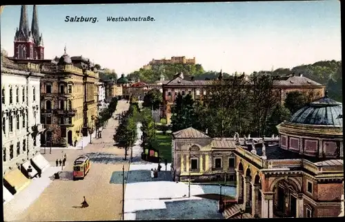 Ak Salzburg in Österreich, Westbahnstraße, Straßenbahn