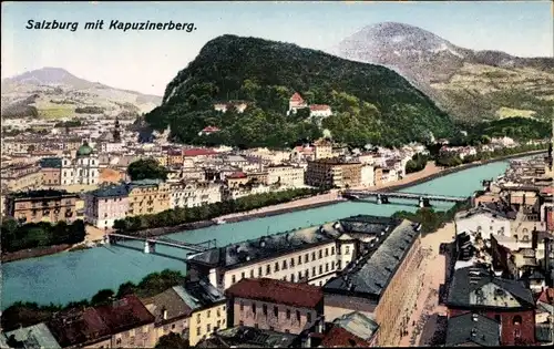 Ak Salzburg in Österreich, Kapuzinerberg, Salzach, Brücke