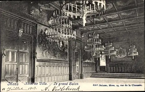 Ak Mons Wallonien Hennegau, Rathaus, Der Große Salon