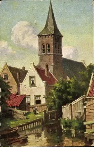 Künstler Ak Gerstenhauer, Johann Georg, niederländisches Dorfmotiv, Kirche