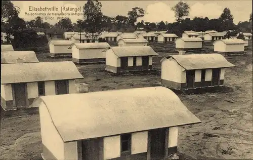 Ak Lubumbashi Elisabethville DR Kongo Zaire, Häuser indigener Arbeiter bei Union Miniere