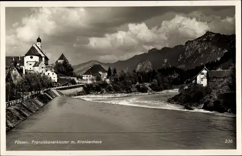 Ak Füssen im Ostallgäu, Krankenhaus, Franziskanerkloster