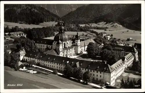 Ak Ettal Oberbayern, Kloster, Panorama