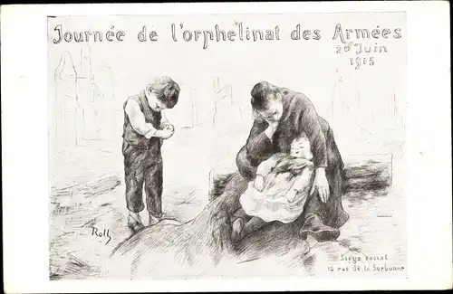 Künstler Ak Tag des Armeewaisenhauses 1915, Hauptsitz, Rue de la Sorbonne, I WK