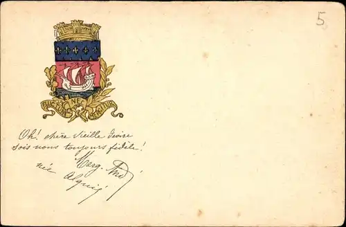 Wappen Ak Paris, Fluctuat nec mergitur, Segelschiff, Krone, Geschichte Frankreich