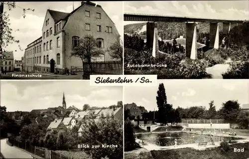 Ak Siebenlehn Großschirma in Sachsen, Finanzschule, Autobahnbrücke, Kirche, Bad